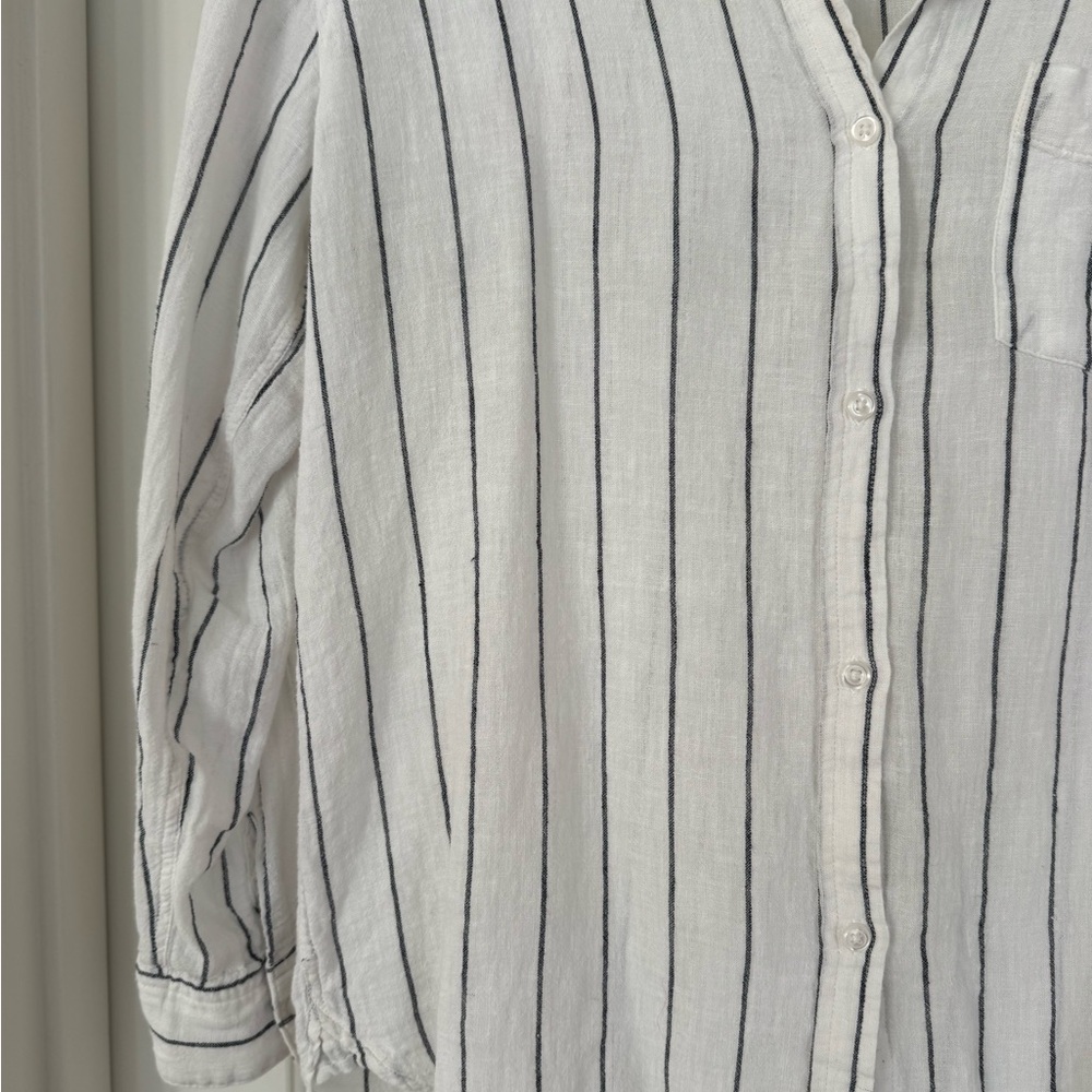 Rails Charli White/Ink Stripe Linen Blend Button-up Shirt for Ladies - Picture 3 of 6